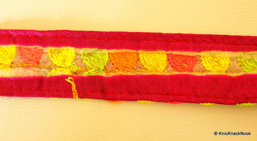Wholesale Fuchsia Pink Fabric Trim With Pink, Yellow, Orange And Green Embroidery